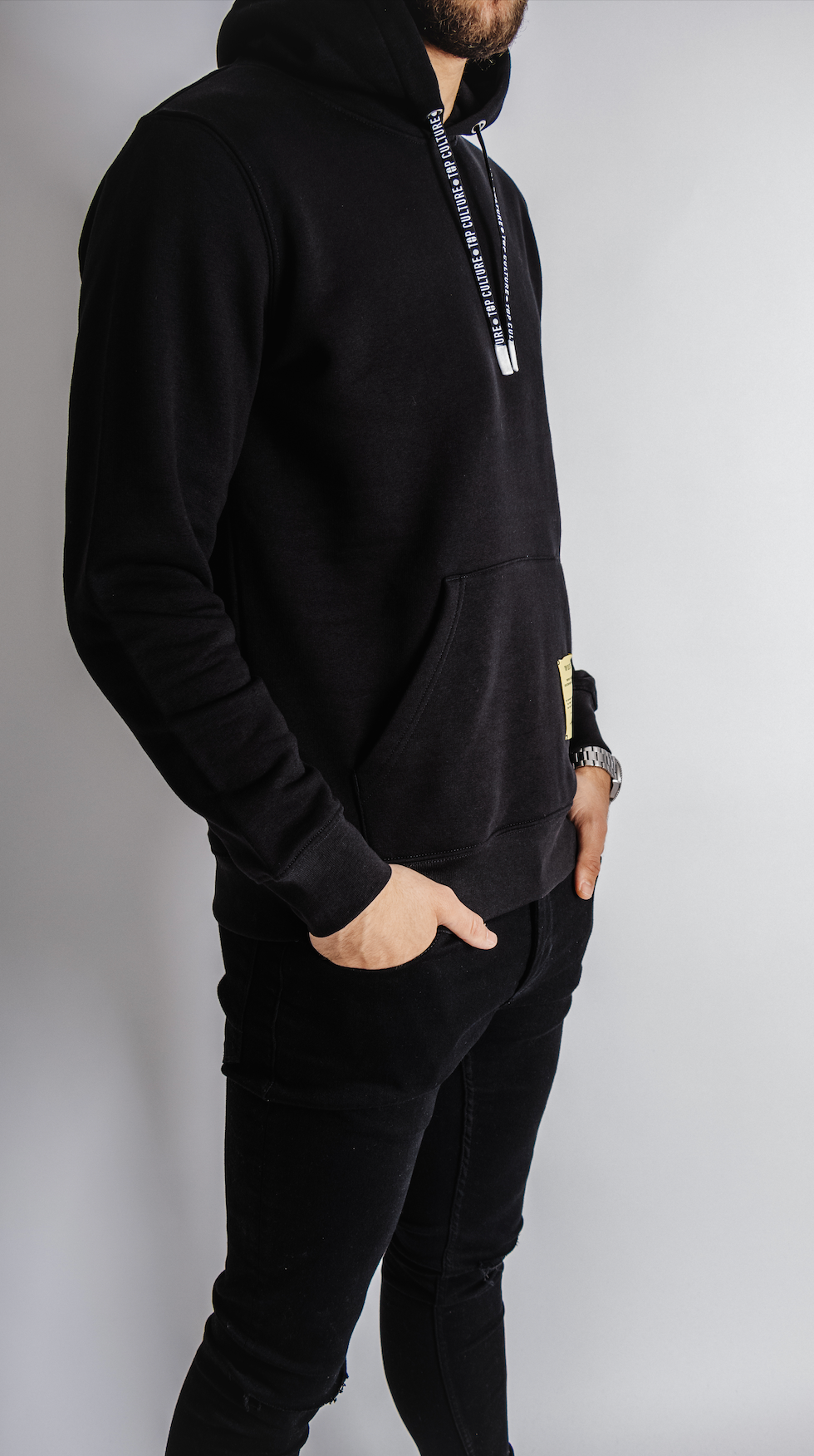 label hoodie black - normal fit