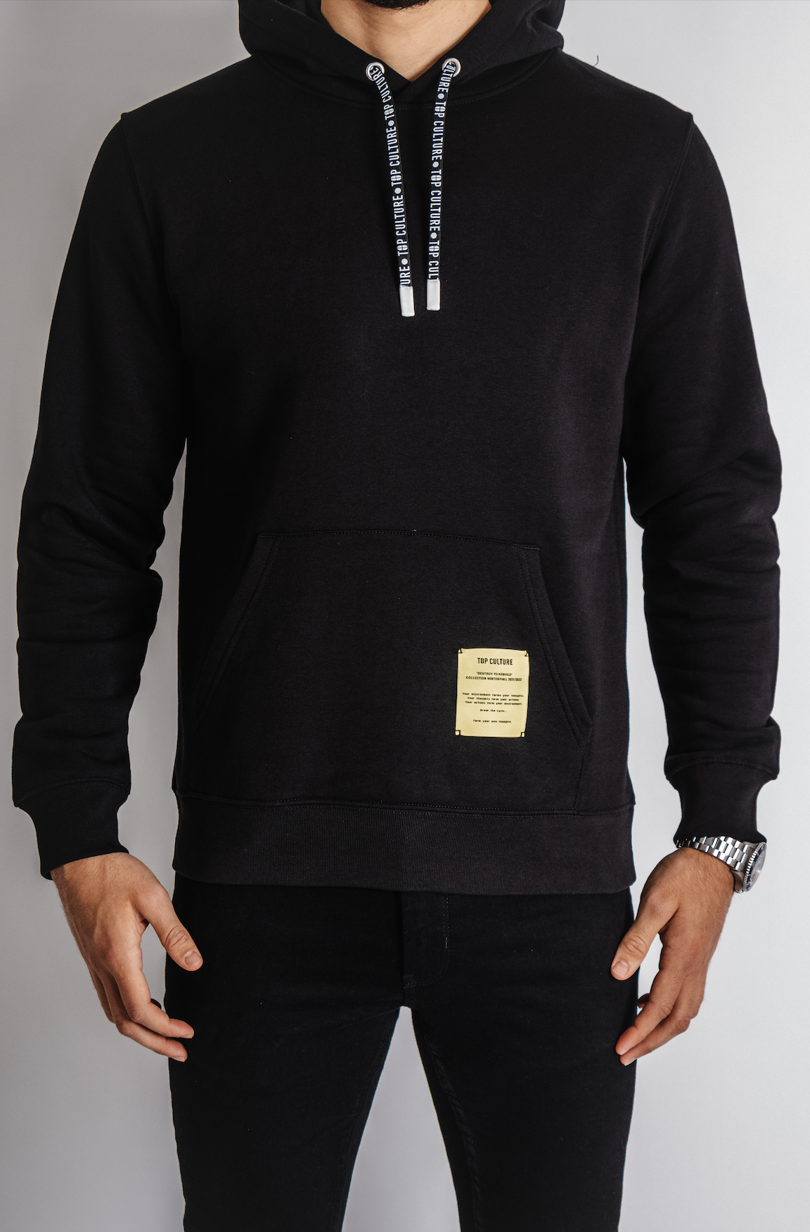 label hoodie black - normal fit