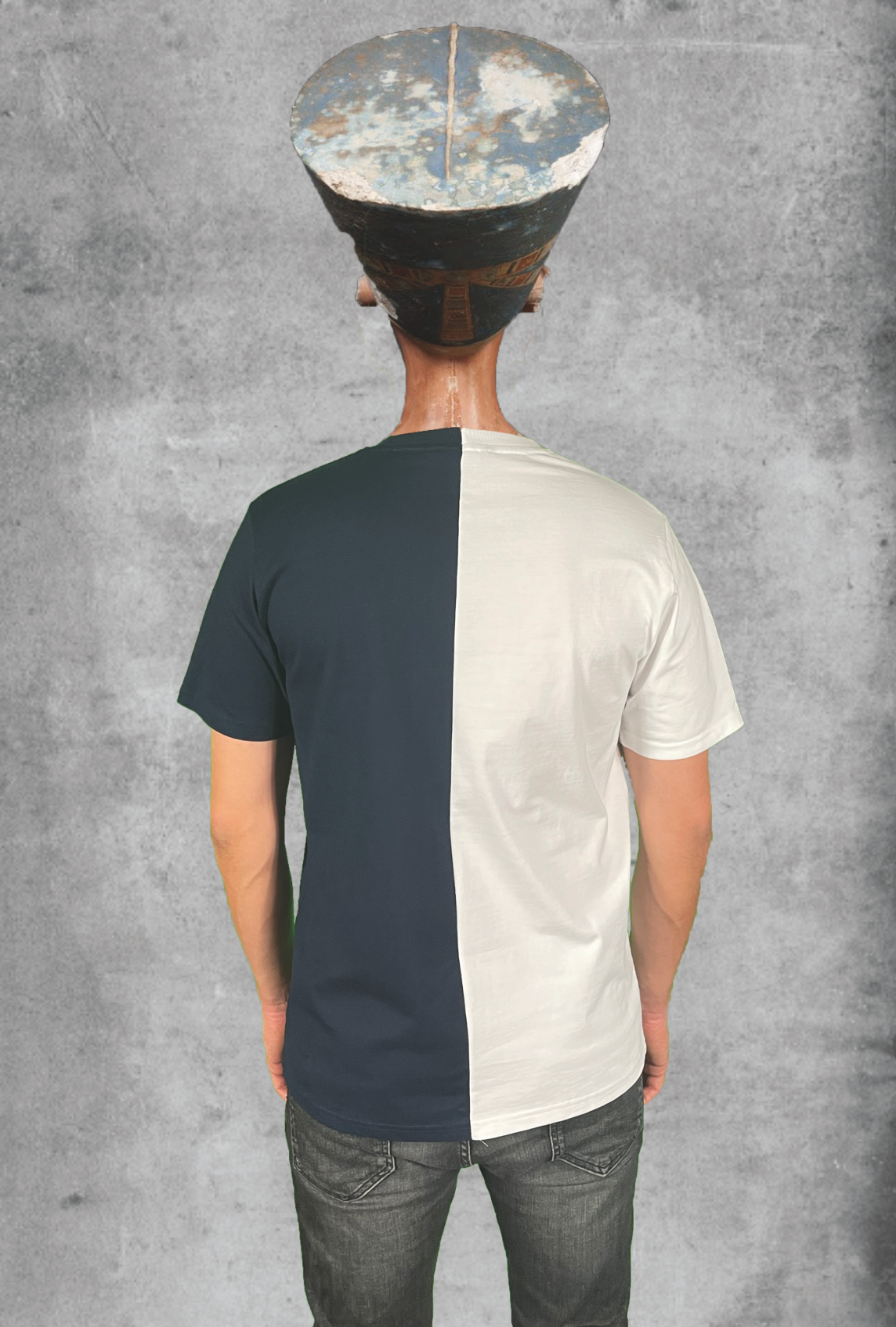 color block T white-blue (handmade)